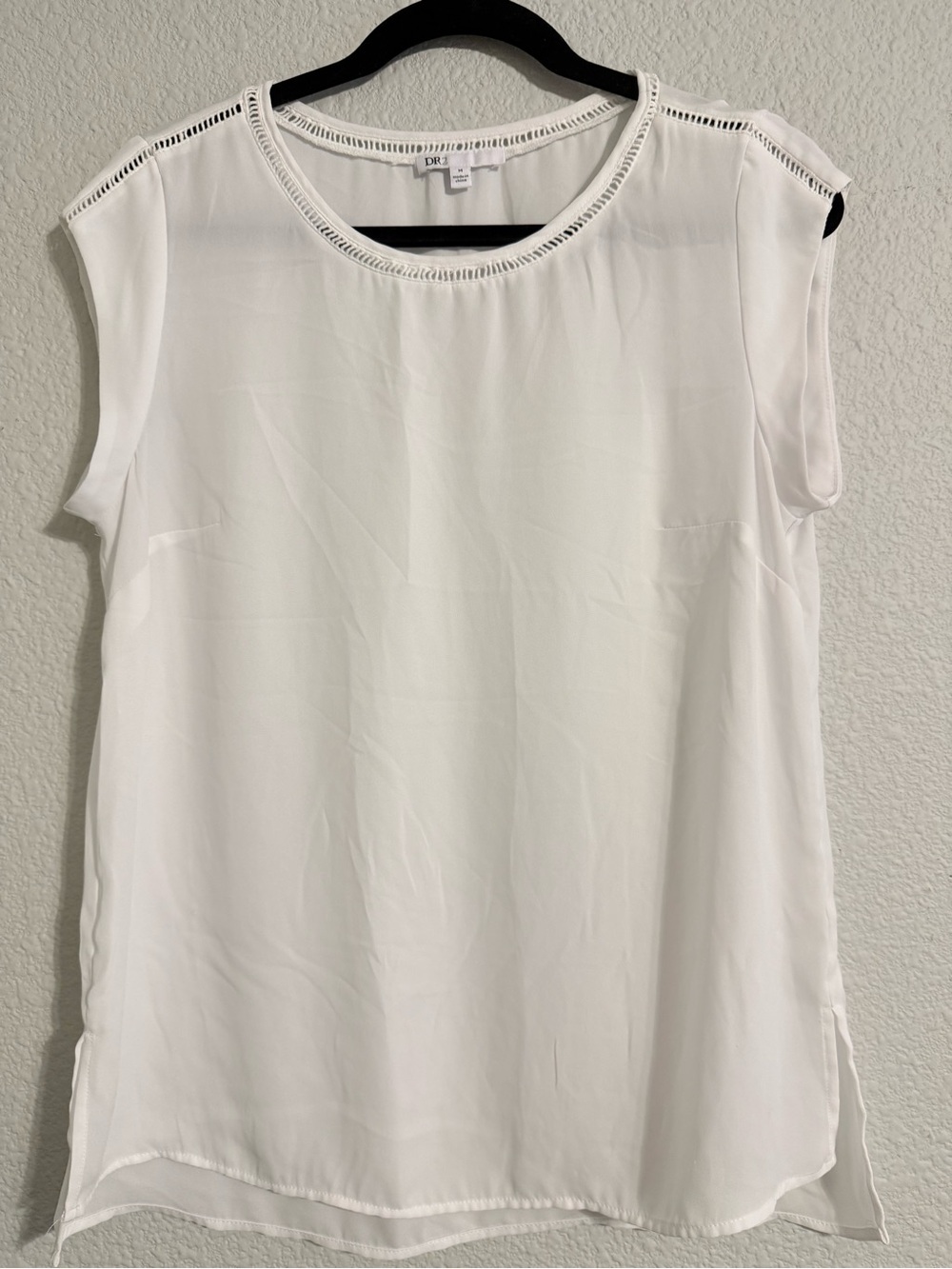 DR2 White Cap Sleeve Blouse with Ladder Trim